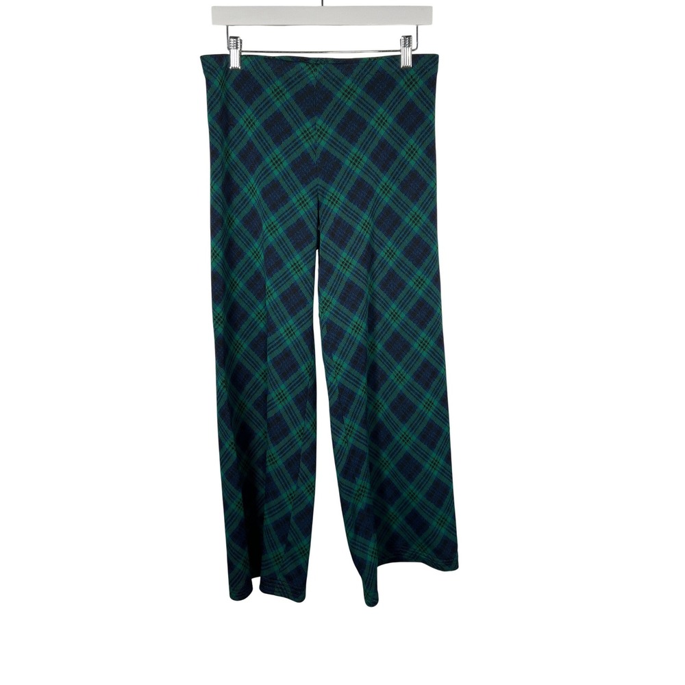 Vintage Plaid Wide Leg Pants High Rise Navy Green Academia Trousers Womens 10